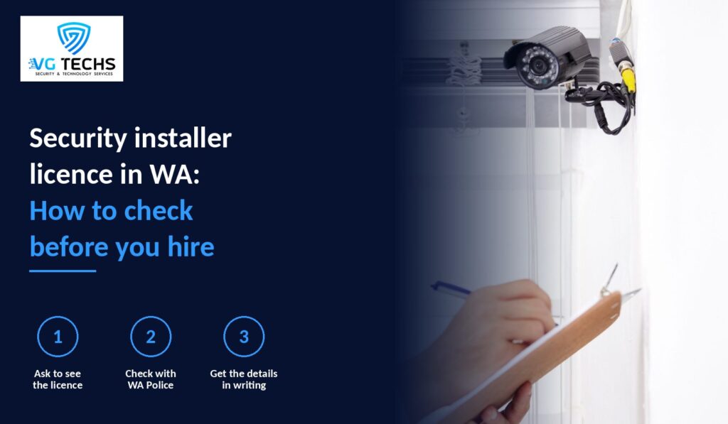 Installer checking a security camera and noting details on a clipboard